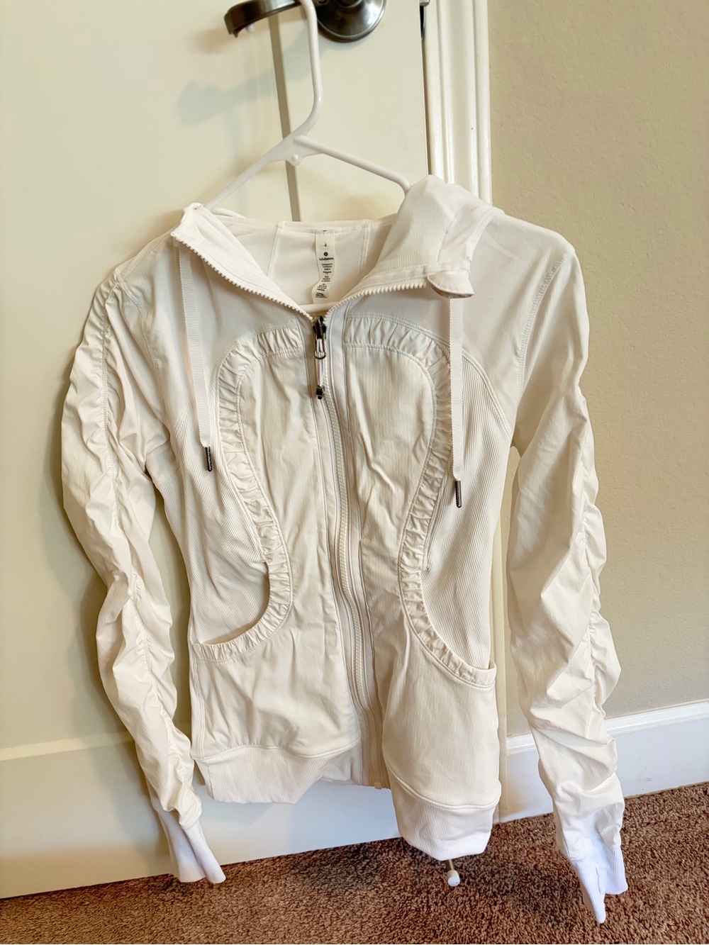 lululemon athletica White Hooded Zip Bomber Jacket
